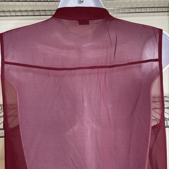 Theory Women's Burgundy Sheer Silk Sleeveless Blouse Size M Old Money Euro Chic - Picture 11 of 11